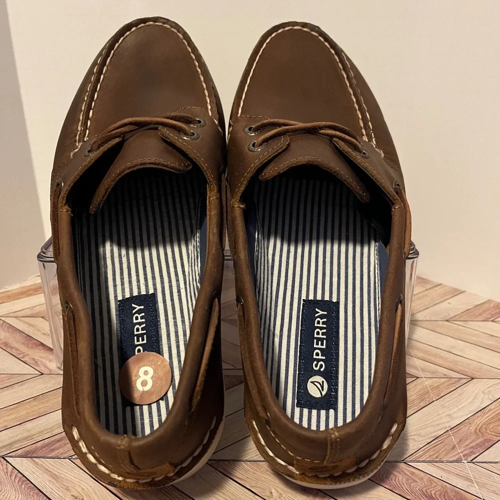 Sperry Top Sider Auth Original 2 Eye Boat Shoe Men 8 Wide Brown Leather Nautical